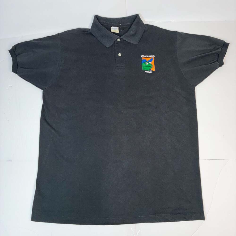 Vintage Carlos'n Charlie's Men Cozumel Embroidered Polo Shirt Black XL